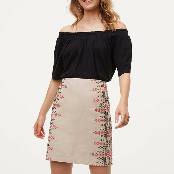 LOFT Dresses & Skirts - Loft | EMBROIDERED COTTON LINEN PENCIL SKIRT SZ 8